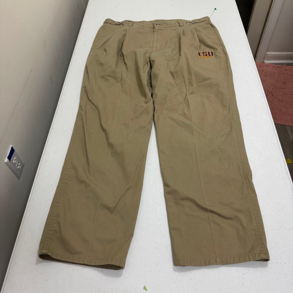 Sahara LSU Tigers Khaki Pleated Chino Pants‎ Mens 40x31 Cotton Tan Wide Leg